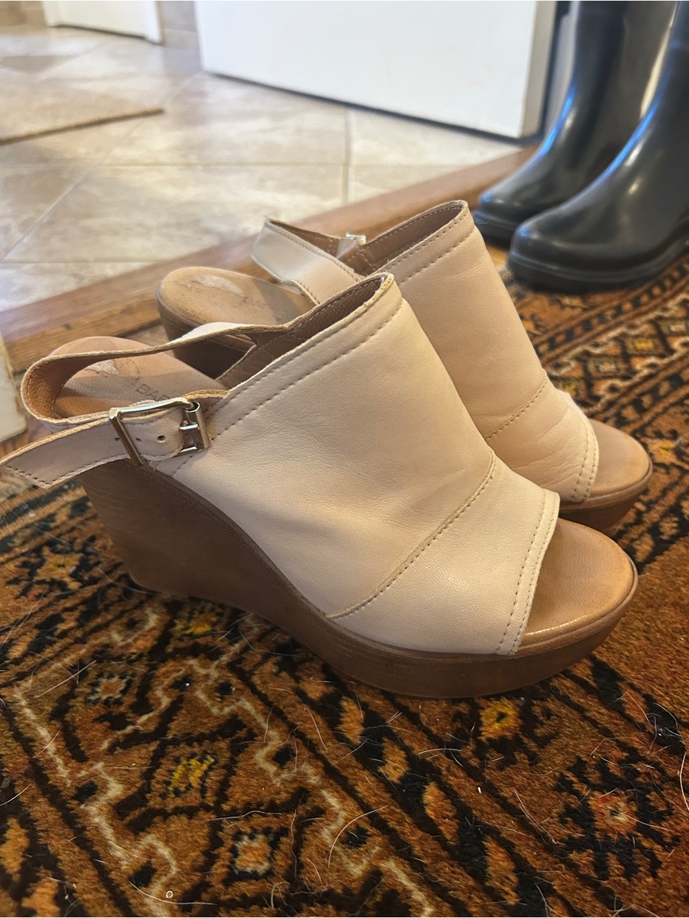 Women's Cream Wedge Sandals with Slingback Strap. Smoke free home .